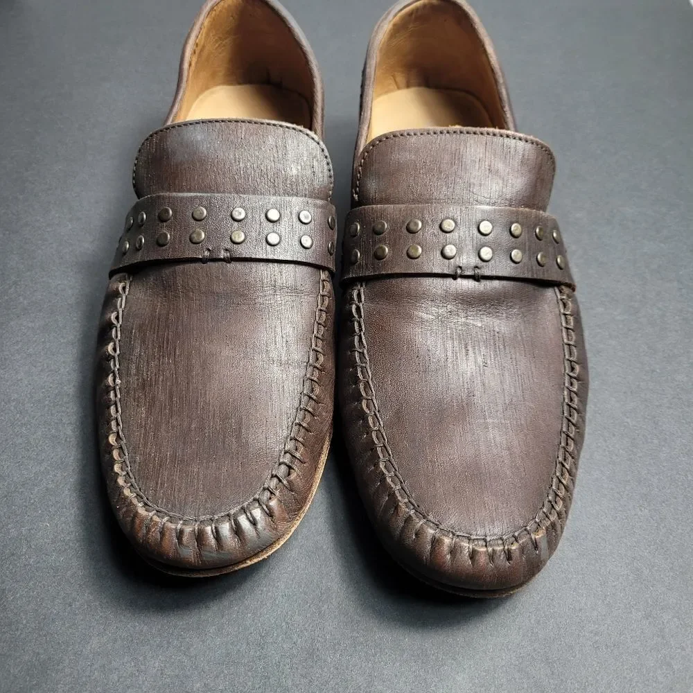 John Varvatos Brown Studded Mens Loafers
